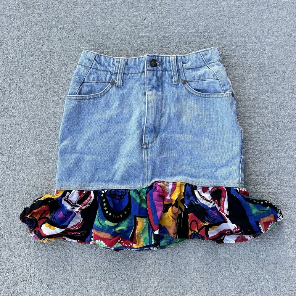 Vintage 90s Rare Absolutely No! Jeans Authentic Venom Skirt Fabric Ruffle Bottom